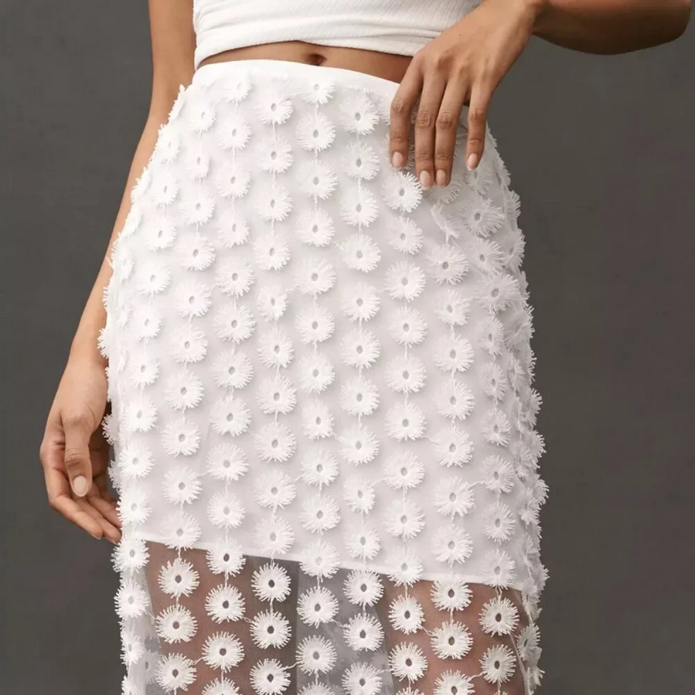 NWT By Anthropologie 3D Texture Sheer Slip Midi Skirt size Small - Picture 3 of 11